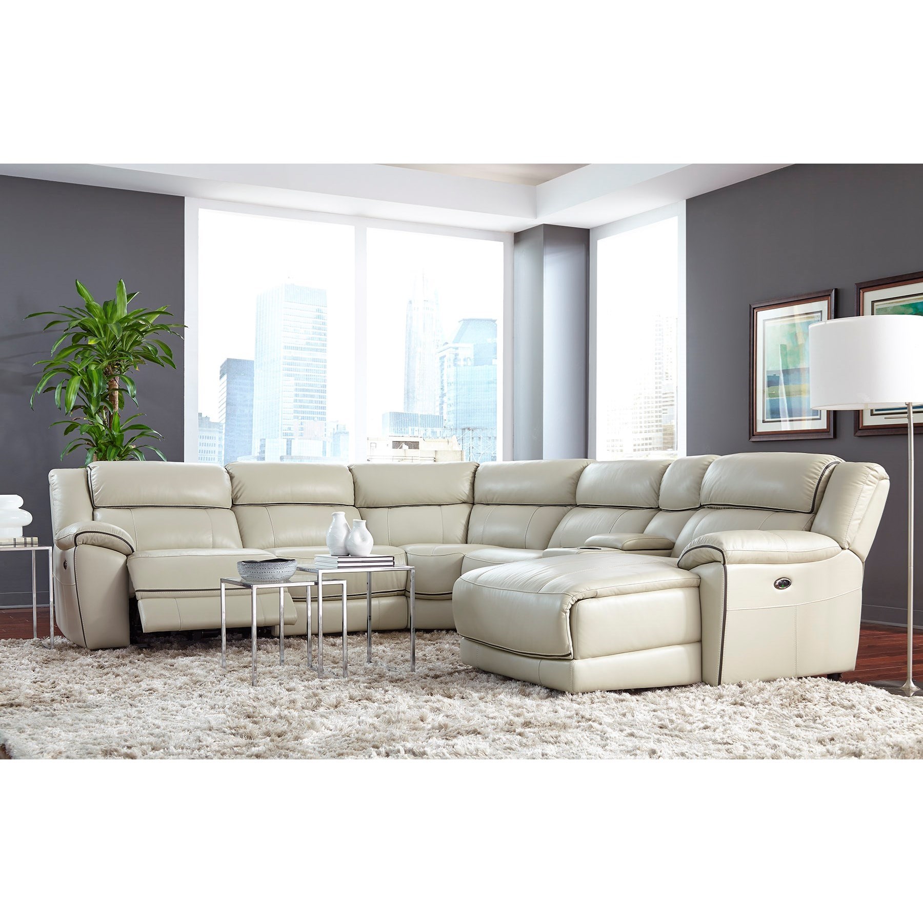 HTL 10490 Casual Power Reclining Sectional Sofa with Pillow Arms